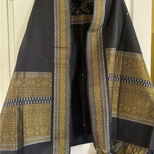 Black & Gold Embroidered Banarasi Salwar Suit on silk.
